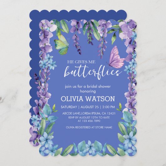 Schattigee bloemen Hij geeft me vlinders Vrijgezel Kaart (Voorkant / Achterkant)