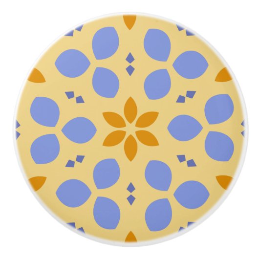 Schattigee bloemen in geel en blauw op Girly Flora Keramische Knop (Voorkant)