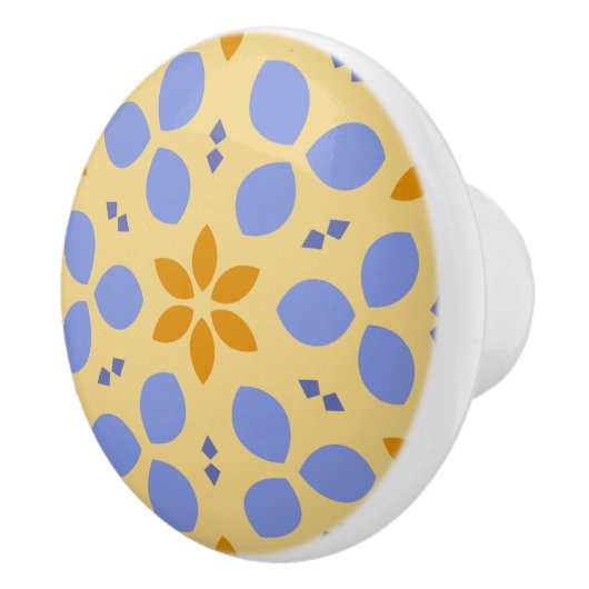 Schattigee bloemen in geel en blauw op Girly Flora Keramische Knop (Rechts)