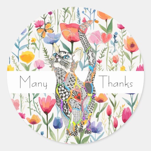 Schattigee Bloemen Kat Dank u Stickers (Voorkant)