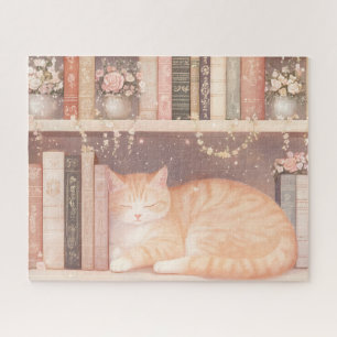 Schattigee Bloemen Kat en Boeken Legpuzzel