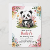 Schattigee Bloemen Kinder Panda Verjaardagsfeest Kaart (Voorkant)