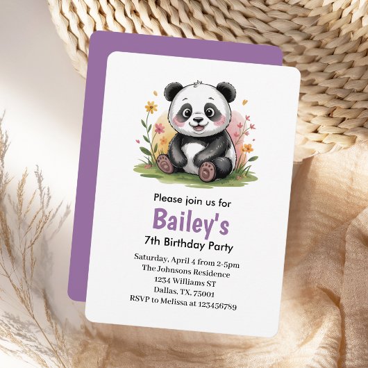 Schattigee Bloemen Kinder Panda Verjaardagsfeest Kaart