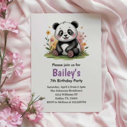 Schattigee Bloemen Kinder Panda Verjaardagsfeest Kaart
