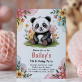 Schattigee Bloemen Kinder Panda Verjaardagsfeest Kaart