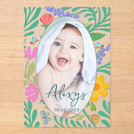 Schattigee Bloemen Kleurrijk Voeg Foto Geboorteaan Acryl Uitnodigingen