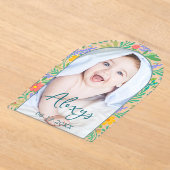 Schattigee Bloemen Kleurrijk Voeg Foto Geboorteaan Acryl Uitnodigingen (Laagn)