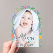 Schattigee Bloemen Kleurrijk Voeg Foto Geboorteaan Acryl Uitnodigingen (Insitu (Draagbaar))