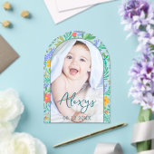 Schattigee Bloemen Kleurrijk Voeg Foto Geboorteaan Acryl Uitnodigingen (Insitu (Huwelijk))