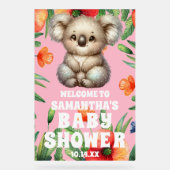 Schattigee Bloemen Koala Roze Baby shower Welkom Acryl Bord (Voorkant)