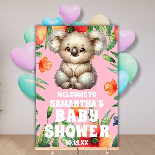 Schattigee Bloemen Koala Roze Baby shower Welkom Acryl Bord