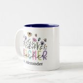 Schattigee Bloemen Leraar Waardering Aangepaste Na Tweekleurige Koffiemok (Voorkant links)