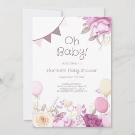 Schattigee Bloemen Lila Roze Meisje Baby shower Kaart