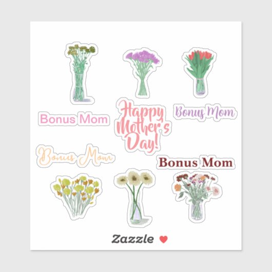 Schattigee Bloemen Moederdag Stickers +BonusMoeder (Vel)
