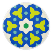 Schattigee bloemen op blauwe en groene geometrisch keramische knop (Voorkant)