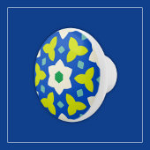 Schattigee bloemen op blauwe en groene geometrisch keramische knop