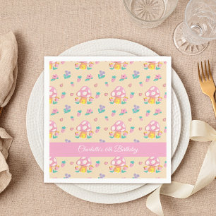 Schattigee Bloemen Paddestoel Patroon Cream Kids V Servet