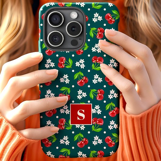 Schattigee Bloemen Polka Dot Kersen Blauwgroen Mon Case-Mate iPhone Case