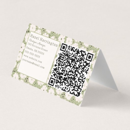 Schattigee Bloemen QR Code Gevouwen Visitekaartjes (Achterkant)