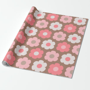 Schattigee bloemen Retro Bloemen Roze en Mocha Bro Cadeaupapier