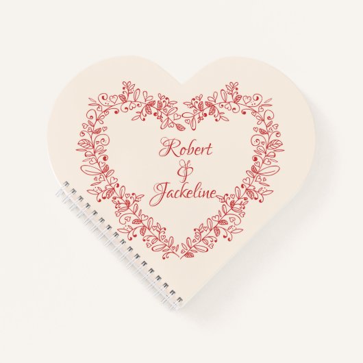 Schattigee Bloemen Rode Hart Naam Valentijnsdag Notitieboek (Voorkant)