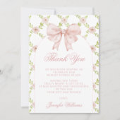 Schattigee Bloemen Roze Bow Shabby Chic Baby Meisj Bedankkaart (Voorkant)