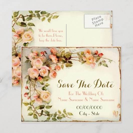 Schattigee bloemen, rozen aankondigingskaart (Voorkant / Achterkant)