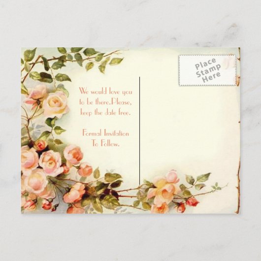 Schattigee bloemen, rozen aankondigingskaart (Achterkant)