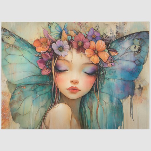 SCHATTIGEE BLOEMEN SPROOKJE MEISJE DECOUPAGE TISSUEPAPIER (Voorkant)