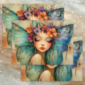 SCHATTIGEE BLOEMEN SPROOKJE MEISJE DECOUPAGE TISSUEPAPIER