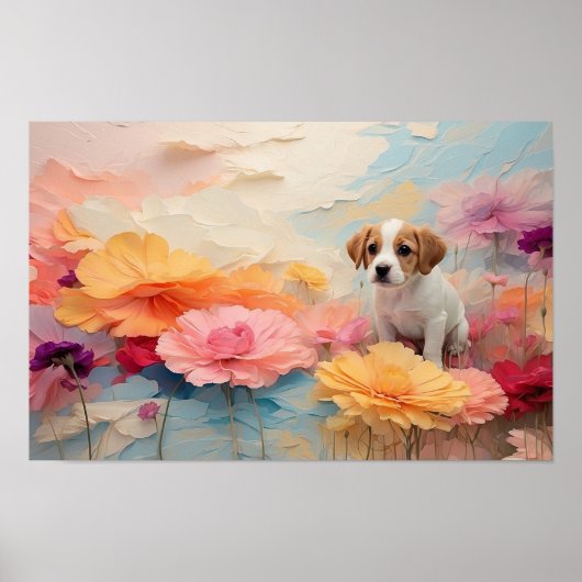 Schattigee Bloemen Staande Beagle Puppy Downloadba Poster (Voorkant)