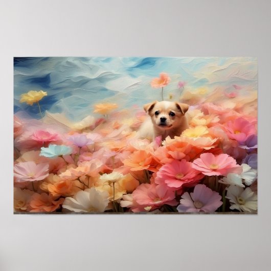 Schattigee Bloemen Staande Bruine Puppy Downloadba Poster (Voorkant)