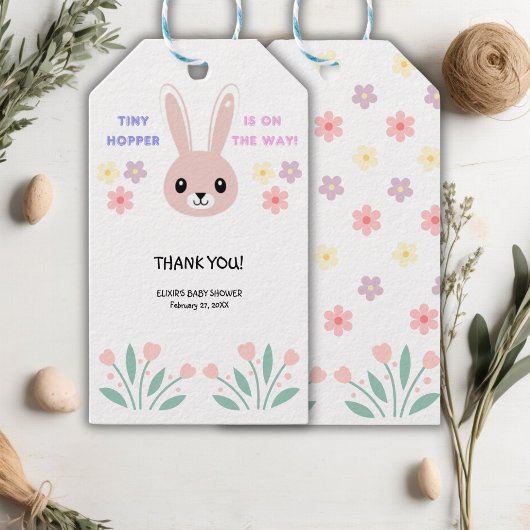 Schattigee Bloemen Tiny Hopper Bunny Baby shower Cadeaulabel
