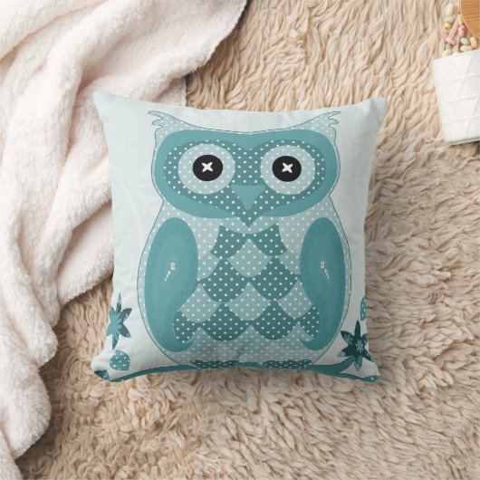Schattigee Bloemen Turquoise Uil Sierkussen (Deken)