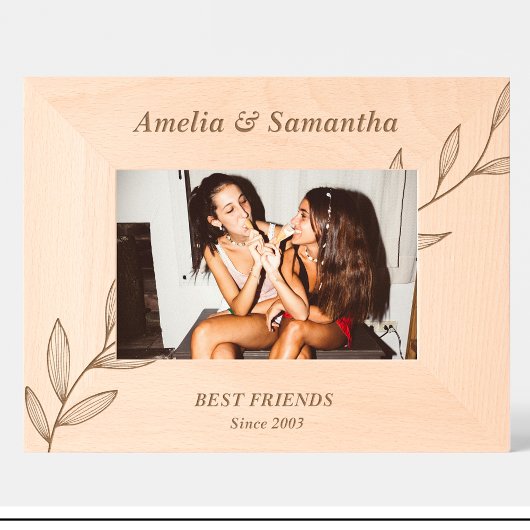 Schattigee Bloemen Vrienden Custom Wood Afbeelding Gegraveerde Lijstjes