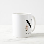 Schattigee bloemen Waterverf Boho Monogram Koffiemok (Voorkant rechts)