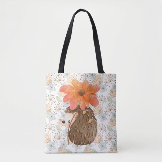 Schattigee Bloemen Waterverf Hedgehog Tote Bag (Voorkant)