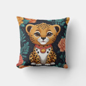 Schattigee bloemenblauwe cheetah print kussen (Voorkant)