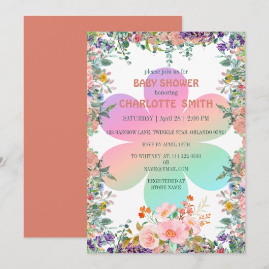Schattigee bloemenbloem zomergradiënt baby shower kaart (Voorkant / Achterkant)