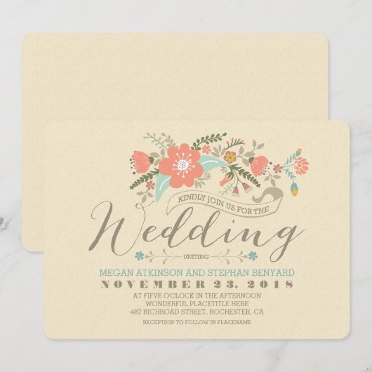 Schattigee bloemenbruiloft kaart (Voorkant / Achterkant)