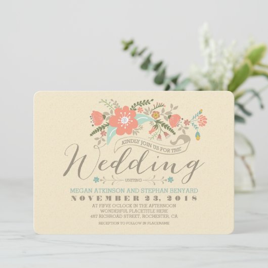Schattigee bloemenbruiloft kaart (Staand voorkant)
