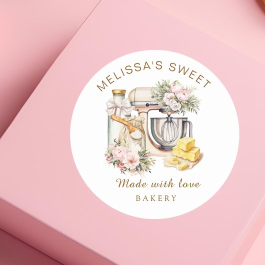 Schattigee Bloemencake Mixer Ingrediënten Bakkerij Ronde Sticker