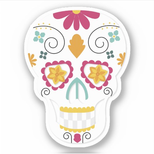 Schattigee Bloemendag van de Dode Calavera Suikers Sticker (Voorkant)