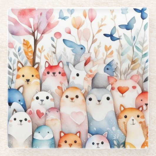 Schattigee bloemendieren schattig ontwerp glazen onderzetter (Voorkant)