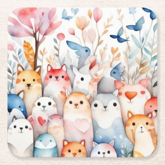 Schattigee bloemendieren schattig ontwerp kartonnen onderzetters (Voorkant)