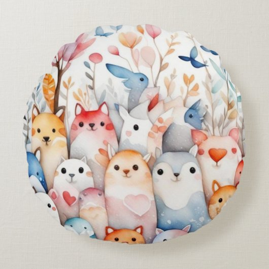 Schattigee bloemendieren schattig ontwerp rond kussen (Voorkant)