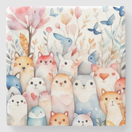 Schattigee bloemendieren schattig ontwerp stenen onderzetter (Voorkant)