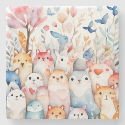 Schattigee bloemendieren schattig ontwerp stenen onderzetter (Voorkant)