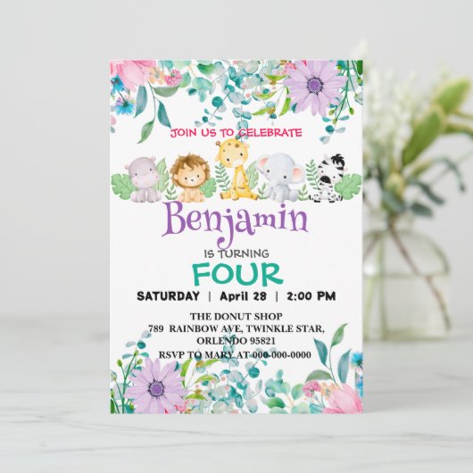 Schattigee Bloemendierentuin oerwoud Dieren Verjaa Kaart (Staand voorkant)