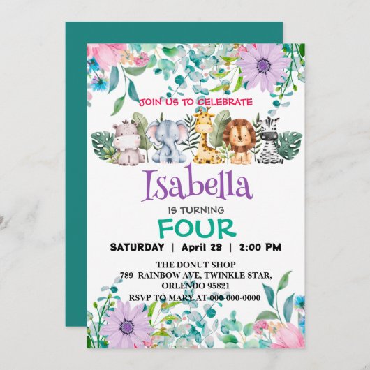 Schattigee Bloemendierentuin oerwoud Dieren Verjaa Kaart (Voorkant / Achterkant)